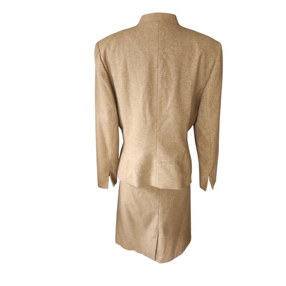 Bill Blass Tweed Skirt Suit Womens 12 Old Money Corpcore Tan Double-breasted - Picture 4 of 12
